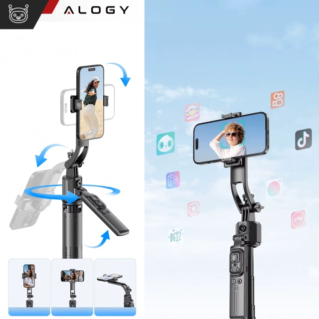 Kijek Selfie Stick Quadrapod Alogy TrackPod 2w1 z uchwytem na telefon i mocowaniem 1/4 Funkcja śledzenia twarzy kompatybilny z iPhone Android
