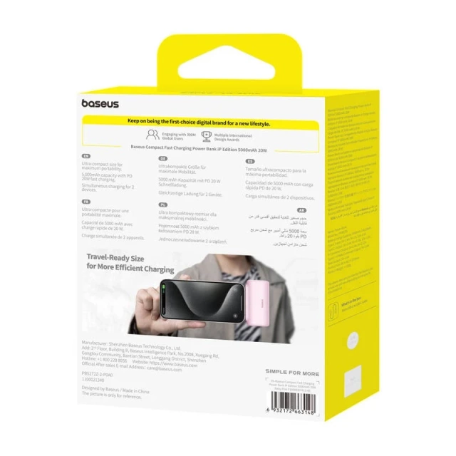 Powerbank Baseus Compact IP 5000mAh 20W Lightning + USB-C Różowy