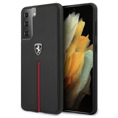 Etui na telefon Ferrari Hardcase do Samsung Galaxy S21 Plus czarny/black hardcase Off Track Leather Nylon Stripe