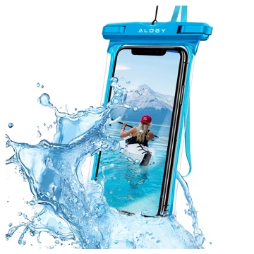 Alogy HydroShield™ Universal IPX8 wasserdichte Hülle für Smartphones bis 6,5 Zoll – Wasserdichter Schutz für Strand, Pool und Kajak, Touchscreen-Bedienung und Tragegurt – Blau
