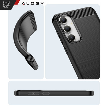 Schutzhülle für Samsung Galaxy S23 FE mit gepanzerter Rückseite, Alogy Carbon Silikon, schwarzes Glas