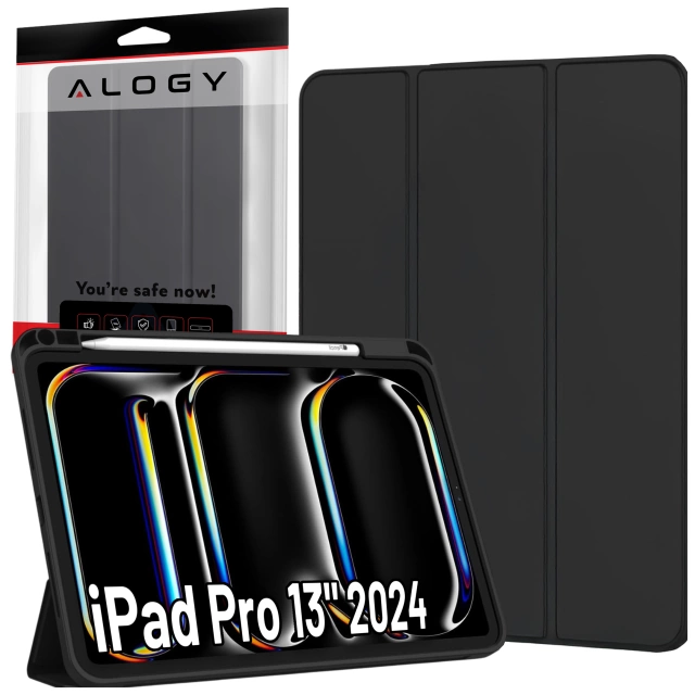 Etui ochronne z rysikiem do Apple iPad Pro 13" 2024 Alogy Book Cover Case obudowa na tablet Czarne + Szkło