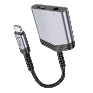 HOCO AUX-Adapter 2in1 Typ C auf Typ C / Klinke 3,5 mm 27 W LS39 Grau