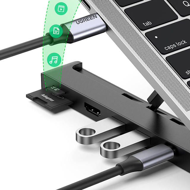 Regulowana podstawka pod laptopa i stacja dokująca 2w1 UGREEN X-KIT, USB-C, 2xUSB 3.0, 4K HDMI, SD/TF (czarna)