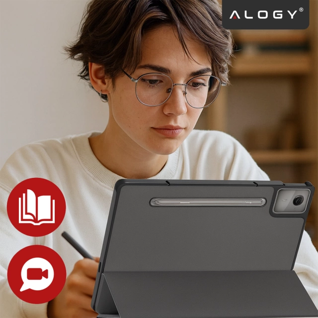 Etui do Lenovo IdeaTab Pro / Pro MT 12.7" TB-373, Ochronne z Klapką i Miejscem na Rysik, Składana Okładka Bumper, Alogy BookGuard™ – Szare + SZKŁO HARTOWANE