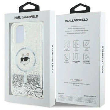 Etui Karl Lagerfeld für iPhone 16 6.1" Magsafe Hardcase Transparent Liquid Glitter Choupette Head