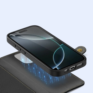 iPhone 16 Pro Dux Ducis Lawa Leder MagSafe Wallet Case Schwarz
