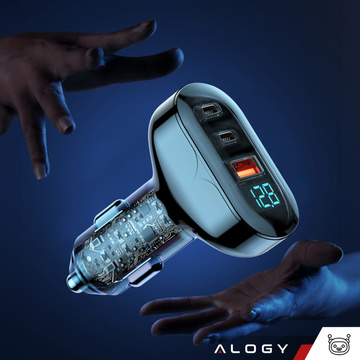 Autoladegerät 2x USB-C C PD 36W USB QC 3.0 LED schnell für das Telefon, leistungsstarkes 72W Alogy schwarzes Gehäuse