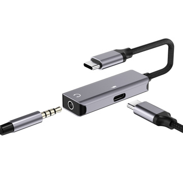 USB-C-auf-Mini-Jack-3,5-mm-Adapter, USB-C-Typ-C-Adapter zum Musikhören und Aufladen, Grau