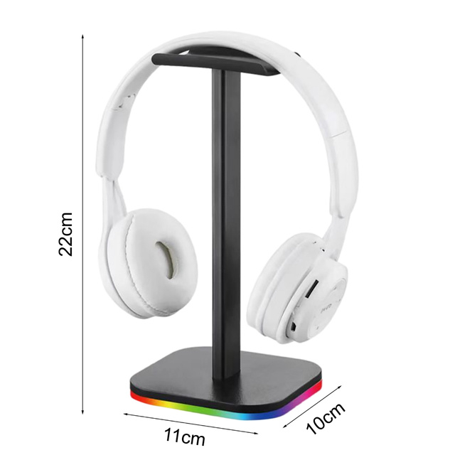 Stojak na słuchawki nauszne gamingowe podstawka uchwyt z podświetleniem RGB LED Czarny