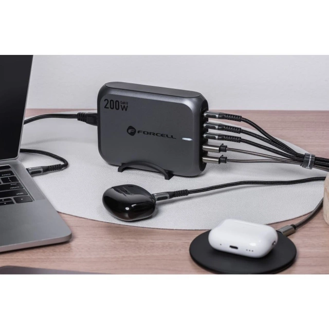 Ładowarka biurkowa Forcell GaN III 200W 3xUSB-C 2xUSB-A PD QC SFC