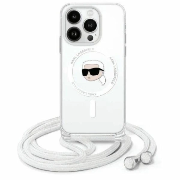 Karl Lagerfeld Hülle für iPhone 16 6,1" Hardcase Transparent Crossbody IML Karl Head Magsafe