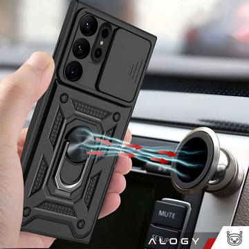 Hülle für Samsung Galaxy S24 Ultra gepanzertes Slide Case Ringgehäuse Kameraschutz Camshield Alogy schwarz