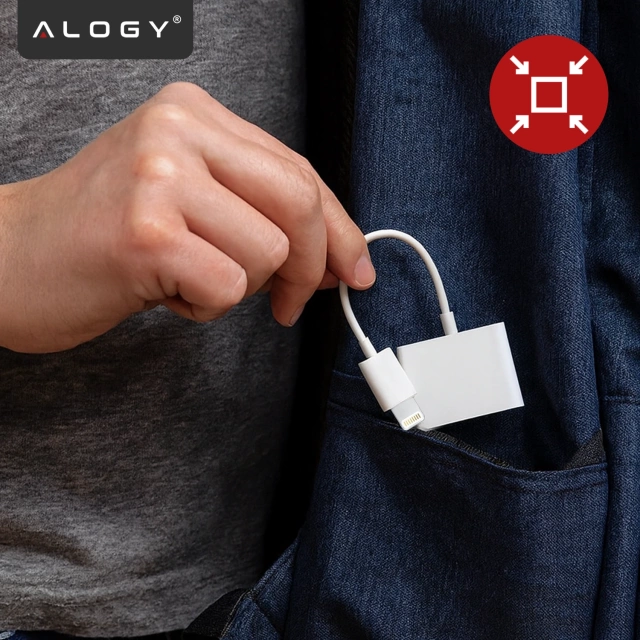 Przejściówka Lightning do HDMI i Lightning – adapter Full HD 60 Hz, łatwe podłączenie iPhone / iPad do TV lub projektora, Plug & Play – Alogy LightningHD™ Biały