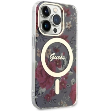 Guess GUHMP14LHCFWSA Handyhülle für Apple iPhone 14 Pro 6.1" grün/khaki Hardcase Flower MagSafe