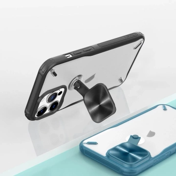 Nillkin Cyclops Case Strapazierfähige Hülle mit Kameraabdeckung und faltbarem Ständer für iPhone 13 Pro schwarz