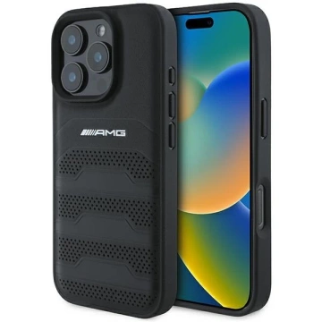iPhone 16 Pro Max Hülle AMG Leder geprägte Linien Schwarz