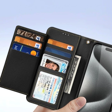 iPhone 15 Pro Dux Ducis Lawa Wallet Leder Mag Schwarze Hülle