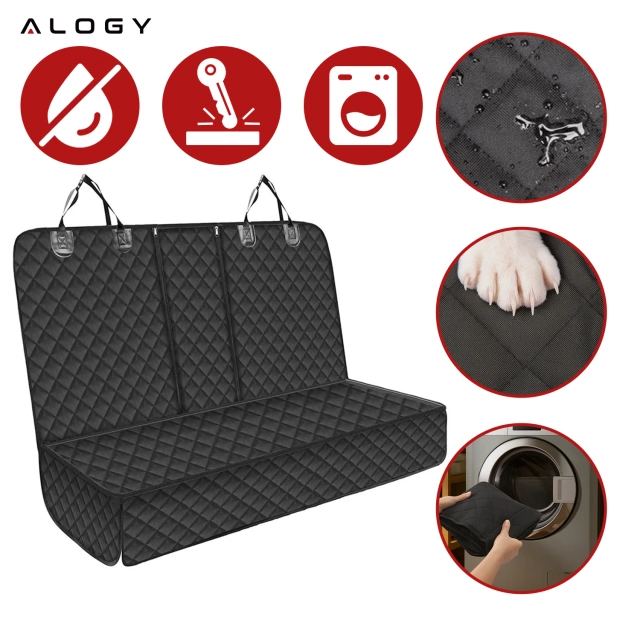 Mata Ochronna na Siedzenie Samochodowe XXL Pokrowiec na Tył Fotel, Osłona do Auta pod Fotelik, dla Psa i Zwierząt, Duża, Alogy SeatGuard™ Czarna