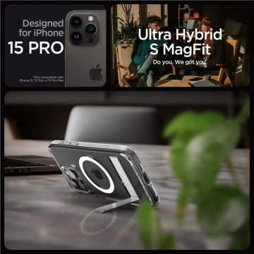 Spigen Ultra Hybrid S MagSafe Hülle mit Ständer für iPhone 15 Pro – transparent