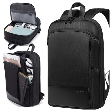 Bange Wasserdichter Rucksack für Laptops bis 15,6 Zoll, 43 x 31 x 7 cm, ideal für Stadt, Reisen, Arbeit und Flugreisen, für Damen und Herren, Schwarz
