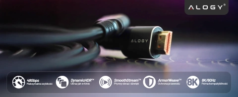 Kabel HDMI 2.1 Alogy 2m 8K PREMIUM ULTRA High Speed ​​60Hz 48GBps Czarny
