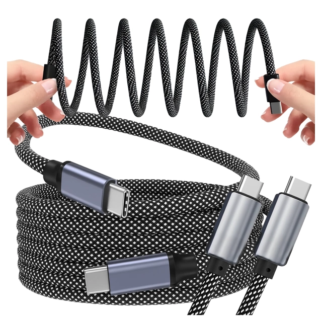 Kabel Zasilający USB-C do USB-C 65W 1m, Szybkie Ładowanie PD, Magnetyczny, Trwały i Elastyczny Przewód Alogy MagiCharge™ – Czarny + Ładowarka Sieciowa 3w1 65W