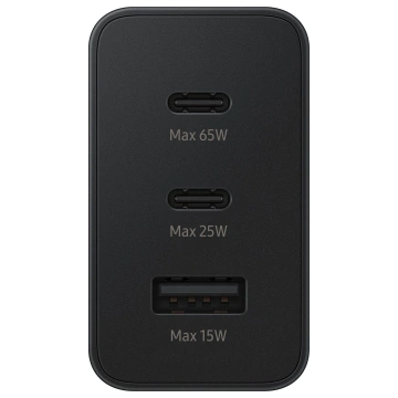 Samsung Wandladegerät 2x USB Type C / USB PPS, Power Delivery PD 65W, QC 3.0, AFC, FCP schwarz (EP-T6530NBEGEU)