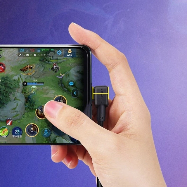 Kątowy kabel UGREEN przewód z bocznym wtykiem USB - USB Typ C 5 A Quick Charge 3.0 SCP FCP 2 m czarny (20104 US307)