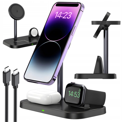 Ładowarka indukcyjna Qi Mag Safe 15W do iPhone Apple Watch AirPods 3w1 bezprzewodowa stojak podstawka stacja Czarna