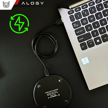 QI kabelloses induktives Ladegerät 15 W schnelle LED Alogy rund für iPhone USB-C-Kabel Schwarz