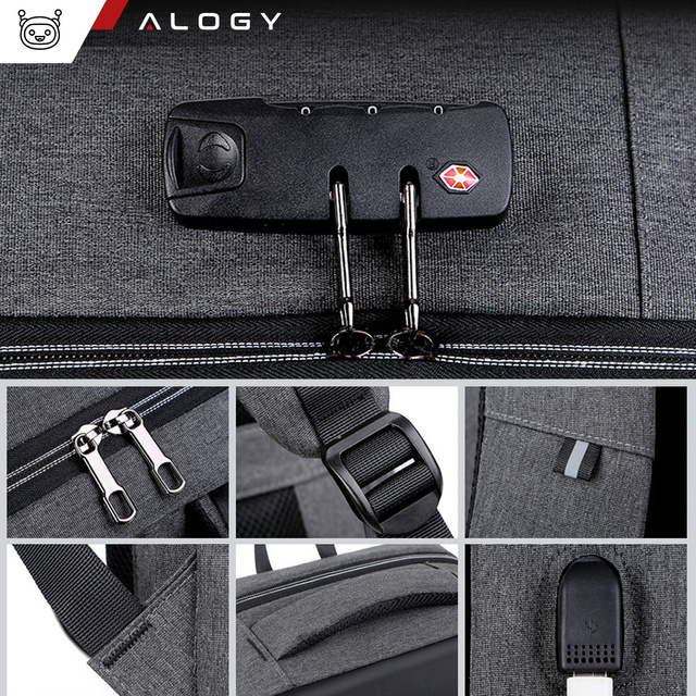 Plecak antykradzieżowy Alogy Urban Safe na laptopa 15,6" z portem USB duży wodoodporny Unisex Czarny