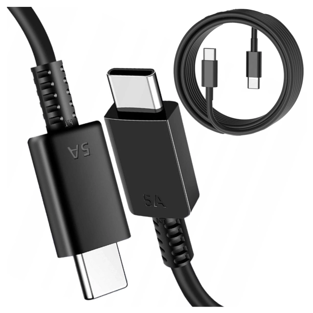 Kabel USB-C 5A 1.8 m Oryginalny Samsung EP-DX510, Szybkie Ładowanie, Przewód do Ładowarki i Transferu Danych, Czarny