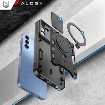 Schutzhülle für Samsung Galaxy S25, gepanzerte Slide-Hülle mit Ringkameraschutz, Alogy CamGuard Pro, schwarz