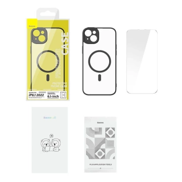 Baseus Frame Protection Set Transparente Magnethülle und gehärtetes Glas für iPhone 14 (Schwarz)