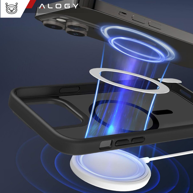 Etui do iPhone 14 Pro Mag Safe Matt Case Cover matowe obudowa Alogy Ring pancerne na telefon Czarne + Szkło