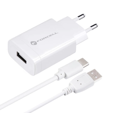 Ładowarka sieciowa Forcell QC 3.0 USB-C 18W + Kabel 1.2m Biała
