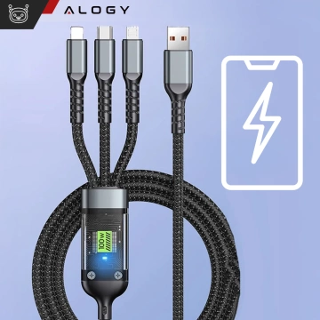 120 cm Alogy 3-in-1 Schnellladekabel 100 W USB auf USB-C Micro Lightning Schwarz