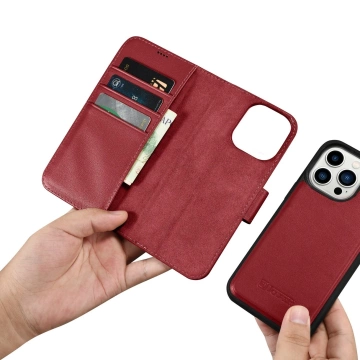 iCarer Wallet Case 2in1 für iPhone 14 Pro Max Leder Flip Cover Anti-RFID Rot