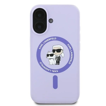 Etui Karl Lagerfeld do iPhone 16 6.1" Fioletowy MagSafe Hardcase Silicone Karl&Choupette Ring 