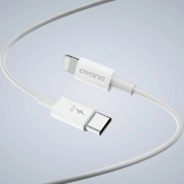 Dudao A30EUL GaN-Wandladegerät 30 W USB-A/USB-C-Kabel USB-C – Lightning – Weiß