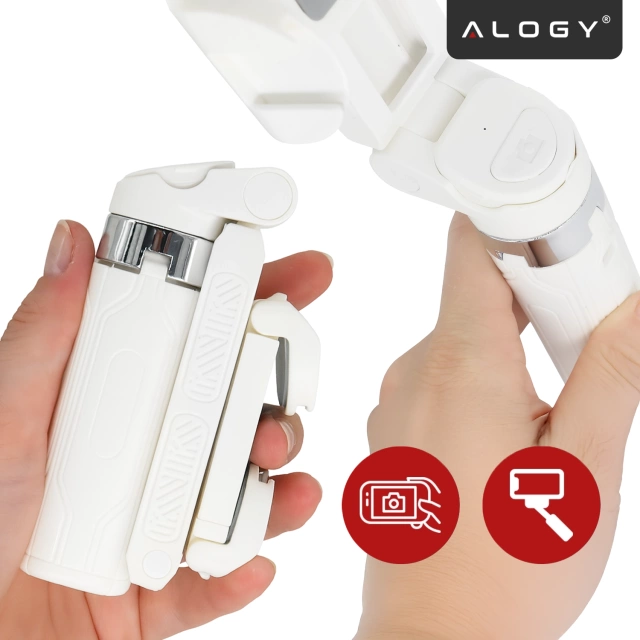 Selfie Stick Mini Tripod stabilny kompaktowy lekki Kijek do Selfie i Statyw Rozkładany 360° z Pilotem Bluetooth 10m, Stojak do Zdjęć i Nagrywania, Alogy FlexiShot™ Biały