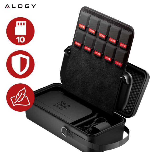 Pokrowiec do Nintendo Switch 2 2025 Torba Ochronna Duże Twarde Etui EVA, Kuferek, Wodoodporna, Lekka, z Uchwytami Alogy HardFoamBag™ – Czarna