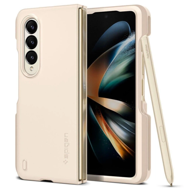 Es passt mit dem Spigen Thin Fit Pen auf das Samsung Galaxy Z Fold 4 Pearled Ivory