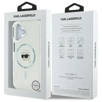 Karl Lagerfeld Hülle für iPhone 16 Plus 6,7" IML Metal Karl Head MagSafe Weiß
