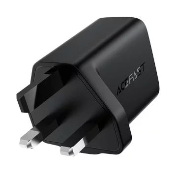 Acefast GaN-Ladegerät (UK-Stecker) USB Typ C 30 W, Power Delivery, PPS, Q3 3.0, AFC, FCP schwarz (A24 UK schwarz)