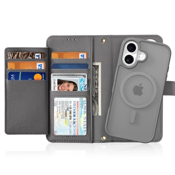 iPhone 16 MagSafe Lederhülle Dux Ducis Lawa Wallet – Grau