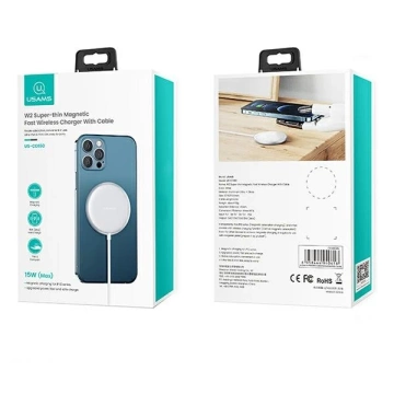 USAMS Induktionsladegerät US-CD160 magnetisch W2 15W Aluminium iPhone 12 Serie Silber/Silber CD160DZ01