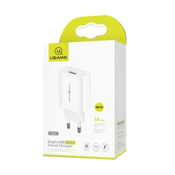 USAMS Wandladegerät 1xUSB T22 18W 3A QC3.0 (nur Kopf) Schnellladung weiß/weiß CC83TC01 (US-CC083)