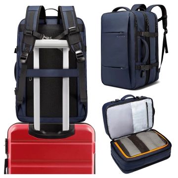 Bange Rucksack, Reiserucksack, erweiterbarer Business-Rucksack, geräumige Tasche für 17,3"-Laptops mit USB-Anschluss, Marineblau